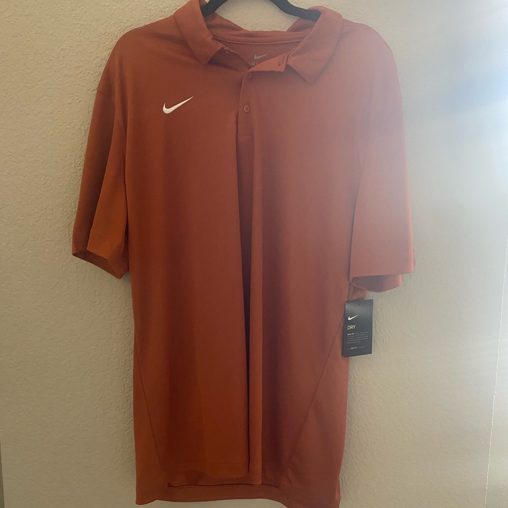 brand new burnt orange nike dri-fat collared shirt